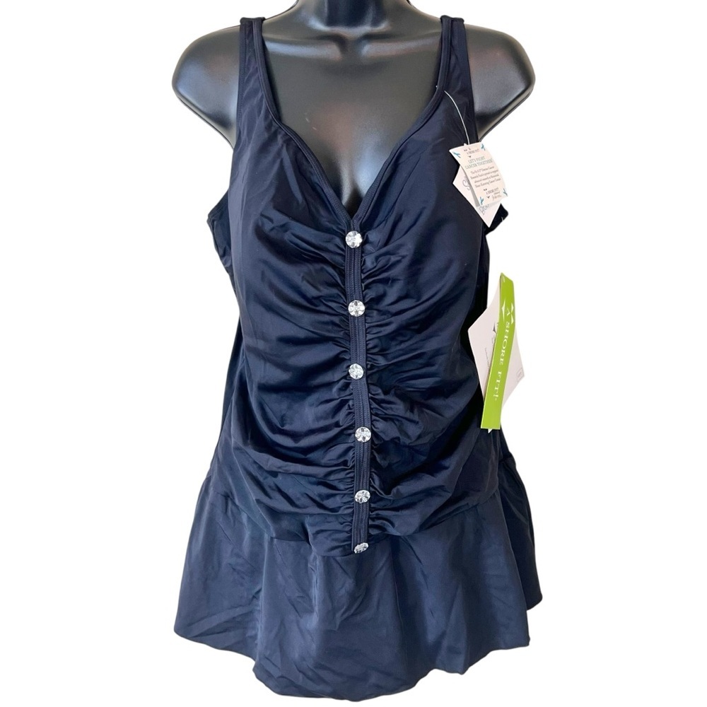 Swim Solutions Plus Size Tummy-Control Skater Swimdress - Picture 1 of 10